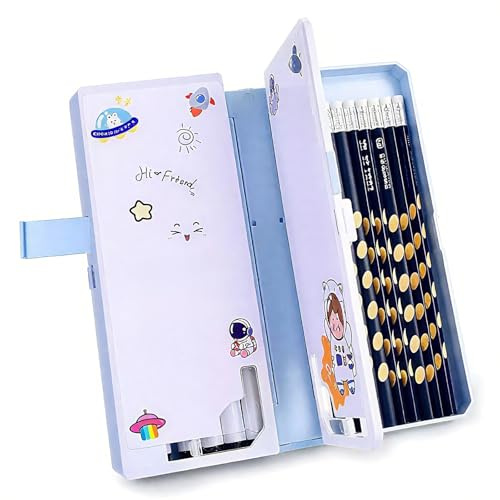 Senshuomy Large Capacity Pencil Case,Foldable Pencil Box with 2 Compartments,Stationery Storage Organiser for Teen Girls Boys Adults,Office School Supply for Students (Blue)