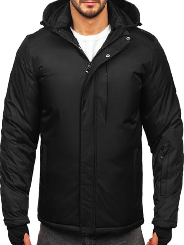 BOLF Herren Winterjacke Skijacke Snowboardjacke mit Reißverschluss Schneejacke Kapuze Schneefang Bündchen Winddicht Wasserdicht Atmungsaktiv Outdoor Freizeit Sport 91M9906 Schwarz XL [4D4]
