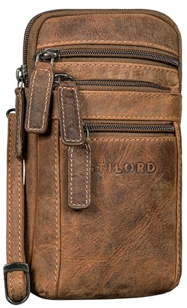 STILORD 'Mikael' 3-in-1 Brusttasche Herren Leder Umhängetasche Gürteltasche Handytasche zum Umhängen - Stilvoller Brust-Beutel Klein Schultertasche Männer aus Echtleder, Farbe:bergamo - braun