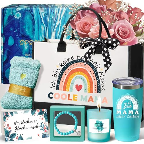 Auoketuo Regalo personalizado para mamá, regalo de cumpleaños para madres, regalo del día de la madre para mujeres, suegras, esposas o madres recién nacidas con bolsa de transporte y taza térmica