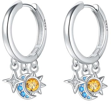 CYMYSS Ohrringe Silber 925 Creolen Silber 925 Sterling Silber Ohrringe Hoop Earrings Earrings For Women (den Sternen, dem Mond und der Sonne)