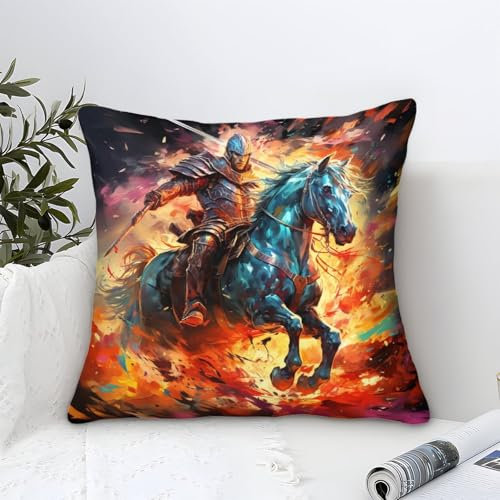 Kissenbezug Ritter bunter Digitaldruck mit unsichtbarem Reißverschluss Leinen-Kissenbezüge Dekoration für Sofa Bett Stuhl Auto Größe: 45 x 45 cm