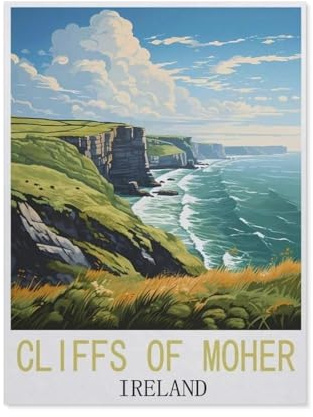 1000 Stück Puzzle，Cliffs of Moher, Irland Vintage-Reiseposter，Erwachsene Papier Puzzles, Kinder Entdecken Sie Kreativität Wandkunst Dekor Spielzeug（38x26cm）-H60
