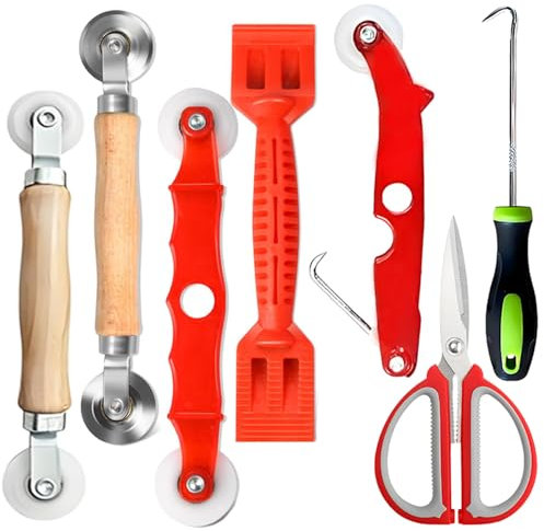 7Stück Werkzeug Einzieher Einroller für Keder Siebfenster Spline Roller Hand Spline Roller Rollwerkzeug mit Nylonräder Gummistreifen Haken für Fliegengitter Insektenschutz Ersatzteil
