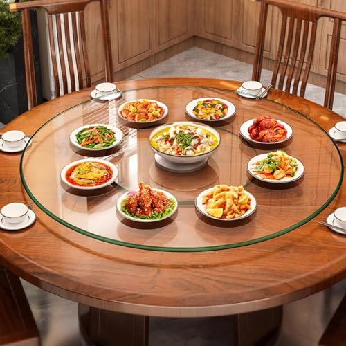 Lazy Susan Drehteller aus Glas – 80 cm Servierplatte aus gehärtetem Glas mit leisem Lager für Esstisch-Mittelstücke – perfekt für Mahlzeiten-Präsentation und Servieren