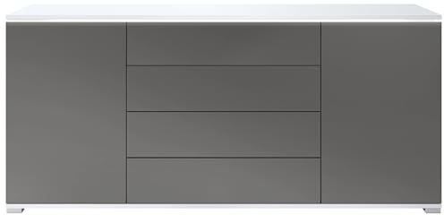 Vladon Sideboard Faro V2 - Kommode mit 2 Türen & 4 Schubladen, Schrank mit LED Lichtleiste, Weiß matt/Anthrazit matt (166,5 x 75,5 x 35)