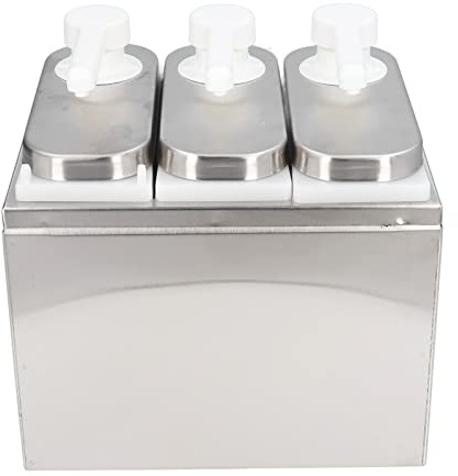 Hapivida Pompe à Sauce et Condiments, Pompe Doseuse Démontable avec Base Antidérapante, Capacité 1L en Acier Inoxydable et Plastique pour Cuisine et Restaurant (3 pompes)