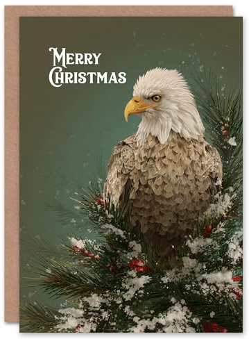 Artery8 Personalised Christmas Card Bald Eagle on Top of Snow Capped Tree
