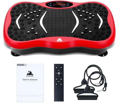 EVOLAND Pedana vibrante dimagrante con 2 bande di resistenza, 99 livelli di intensità, altoparlante Bluetooth, macchina per l'allenamento per la Costruzione e la Modellazione Muscolare