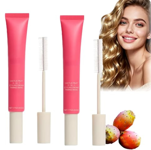2PCS Cactus Fruit 3-in-1 Styling Cream & Taming Wand,Hair Styling Gel,Hair Finishing Stick,Slick Back Frizz Control,Smooth Flyaways,Hair Mascara for Flyaways,Lightweight Non-Sticky Formula(17g*2)