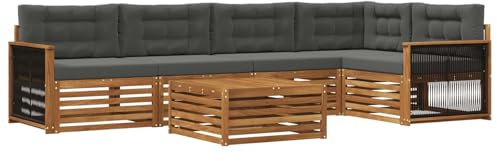 vidaXL Outdoor-Sofagarnitur mit Kissen 6 pcs Natur und Anthrazit, Patio Ecksofa, modernes Lounge-Set für draußen, wetterfestes Gartenmöbel für die Terrasse, Bequeme Sitzgelegenheit
