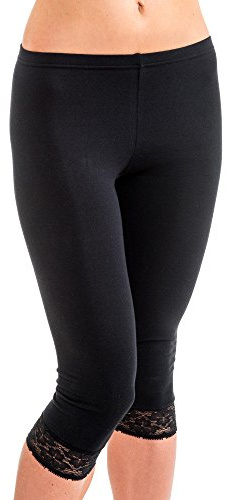 HERMKO 5722 Damen Capri-Leggings mit Spitze, Farbe:schwarz, Größe:52/54 (XXL)
