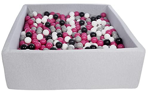 Velinda Bällebad Ballpool Kugelbad Bällchenbad Kinder-Pool mit 900 Bällen/120x120cm (Farbe der Bälle: schwarz,weiß, pink,grau)