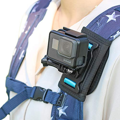 Backpack Shoulder Strap Mount Camera with Adjustable Shoulder Pad and 360 Degree Rotating Base Compatible with GoPro Hero 9/8/7/6/5/4/3+,OSMO Action, Xiaoyi 4K and Most Action Cameras