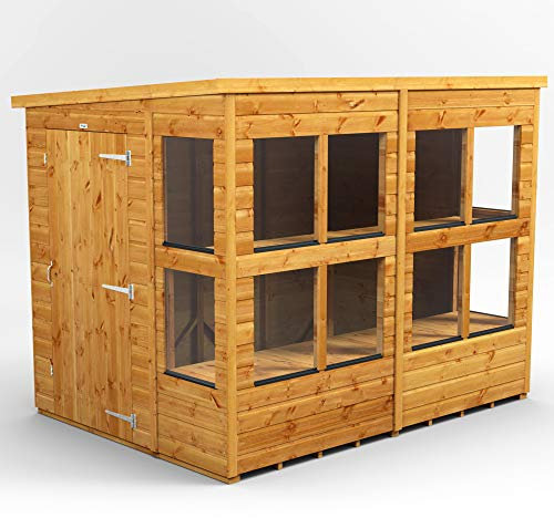 POWER High Grade Premium Pent Potting Greenhouse Wooden Shed with Security Features, PVC Window sills, Door & Window Flexibility, made from 12mm Extra Thick Timber & Toughened Glass