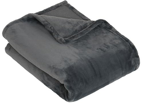 ZOLLNER Kuscheldecke in 220x240 cm - super Flauschige und warme Sofadecke - waschbar bis 60°C - atmungsaktive Mikrofaser in grau - Hotelqualität - Oeko Tex® Zertifiziert