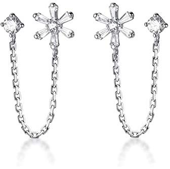 Süße Blumen-Ohrstecker, S925er-Sterlingsilber, Zirkonia, Kristall, Strass, Quaste, Kette, baumelnd, Hochzeitsohrring, Modeschmuck für Damen und Mädchen, zwei Ohrlöcher, hypoallergen, Weißgold