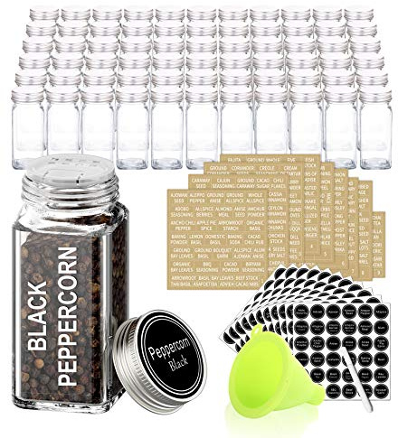 SWOMMOLY 66 Pcs 4 oz Glass Spice Jars with Shaker Lids and 703 Spice Labels