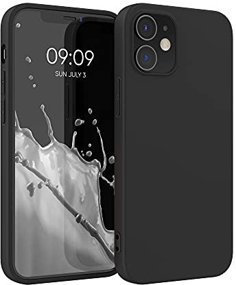 kwmobile Funda para Apple iPhone 12 / iPhone 12 Pro Carcasa - Ultrafina de TPU y Silicona con Bordes elevados anticaídas - Negro Mate