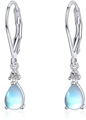 Regenbogen Mondstein Tropfen Ohrringe Edelsteine Ovale Mondstein Set 925 Sterling Silber Leverback Creolen für Frauen Mädchen Teen Geschenke Weihnachts mit Schmuck Ohrringe Geschenkbox