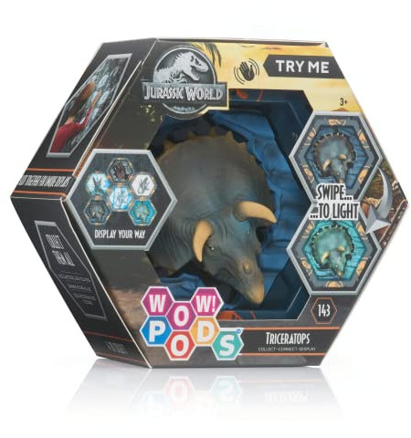 Jurassic World Dinosaurier Wow! PODS - Triceratops | beleuchtete Wackelkopf Figur | Offizieller Jurassic World Dominion Merchandise, Spielzeug und Geschenke für Jungen und Mädchen, ab 5 Jahren