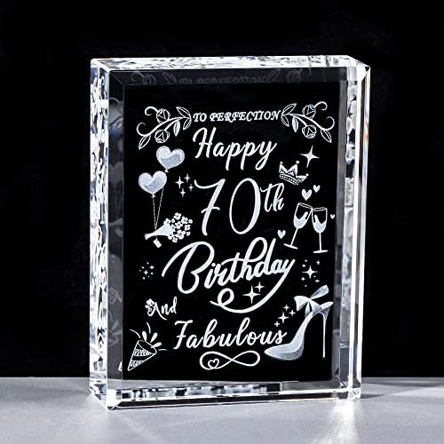 70th Birthday Gifts for Women Happy 70th Bithday and Fabulous Glass Keepsake Presents for Her Home Decor Ornaments