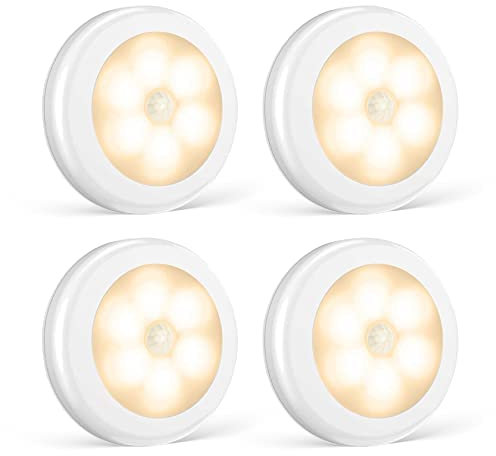 Foonii LED Nachtlicht mit Innen Bewegungsmelder,led lampe batteriebetrieben 3M Klebend für Flur Küche Schlafzimmer Treppe Schrank (Magnetisch） (Warmweiß, 4er set)
