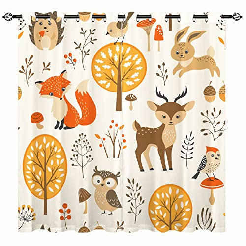 YUANZU Verdunkelungsvorhänge für Kinder, für Jungen und Mädchen, mit Ösen, Herbstwald, Dschungel-Tiere, Druckmuster, wärmeisoliert, Raumverdunkelung, Spielzimmer, 2 Vorhänge (BxT) 117x137 cm