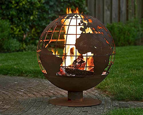 Zauberhafter Landhaus Feuerkorb, Feuerschale, Feuerball Weltkugel Rost
