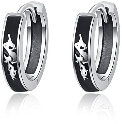 TANGPOET Schwarz Creolen 925 Sterling Silber Drache Kleine Creole Ohrringe Schläfer Ohrring Huggie Drachen Kreolen Valentinstag Geschenke für Frauen Männer