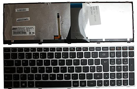 Keyboards4Laptops Reino Unido Marco Plata Retroiluminada Negro Teclado de Repuesto para Ordenador portátil Compatible con Lenovo G50-70
