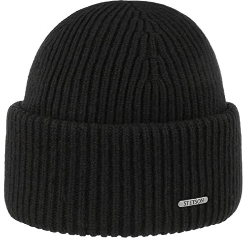 Stetson Classic Uni Wollmütze Damen Herren Made in Italy 100% Wolle Gestrickt Beanie Herbst Winter schwarz One Size