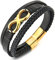 COOLSTEELANDBEYOND Goldfarben Infinity Liebe Unendlich Number 8 Verflochtenen DREI Stränge Schwarz Geflochtene Leder Armband Herren Damen