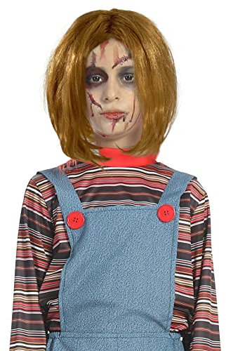 Carnavalife Perücke für Kostüm, Chucky, für Kinder, Chuki-Perücke, Diabolische Puppe für Kinder, kurz, rot-orange, für Halloween Chucky-Kostüm (Orange)