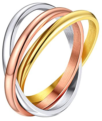 Supcare Damen 3er verflochten Ringe für Mädchen Trauringe 3 in 1 Anxiety Relief Fidget Drehbarer Ring Bunt Edelstahlring Fingerring Drei Ineinander Promise Ring Eheringe Modeschmuck für Freundin