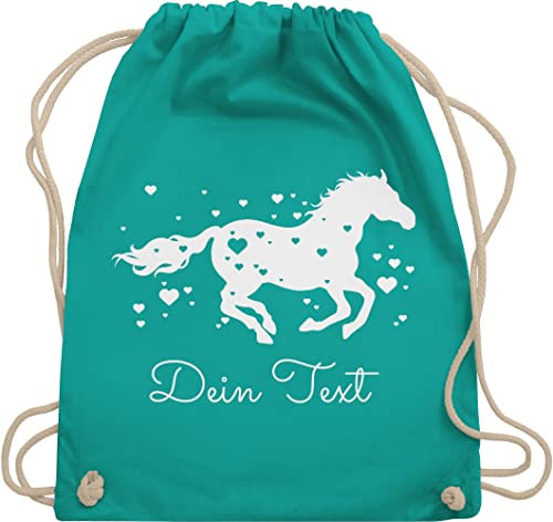 Turnbeutel Rucksack - Pferde - Pferd Dein Name Wunschtext Text - Unisize - Türkis - sportbeutel baumwolle kindergarten beutel mädchen personalisierte reiten turntasche kindergartentasche
