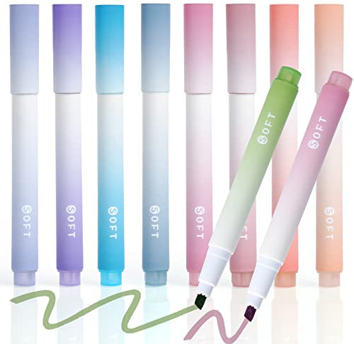 Vicloon Textmarker Set, 8 Stücke Marker Stifte Pastell, 8 Farben, Textmarker Kein Ausbluten, Schnell Trocknend, Einfach zu Halten, Textmarker Pastell Set für Schulen, Büros, Studenten(Rosa + Lila)