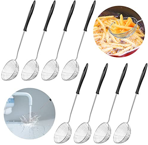 Set of 8 Kitchen Strainer Set, Stainless Steel with Handles, Fine Mesh Ladle, Skimmer, Skimmer, Straining Spoon, Landing Net for Fondue Sieve, Strainer Ladle, Sieve Spoon for Cooking Vegetables,