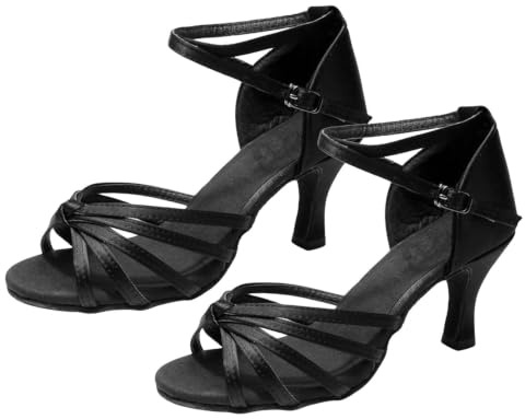 PLAFOPE High Heel Shoes for Women Open-Toed Latin Dance Shoes with Knotted Strap Ballroom Practice and Performance Dance Heels Snakeskin Grain Design Size 40 1 Pair