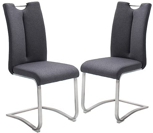 Raburg 2er-Set Esszimmerstuhl ARTOS XL in ANTHRAZIT, Feingewebe, Gestell in Silber, gepolsterte Freischwinger mit Griff, belastbar bis 140 kg