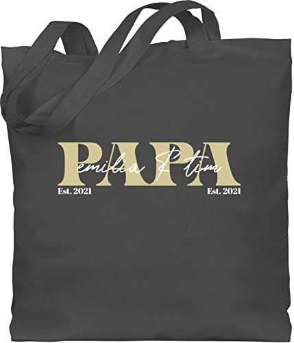Baumwolltasche - zum Vatertag - Papa Geschenk mit Namen Kinder Datum Geburtsjahr I Weihnachten I Geburtstag - Unisize - Dunkelgrau - vatertagsgeschenke vatertagsgeschenk son tasche