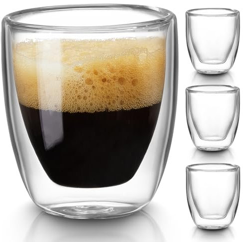 Gencywe Double Walled Espresso Cups Set of 4 (50% Thicker), 3 Ounce Clear Expresso Coffee Mugs, Espresso Shot Glasses, Double Wall Insulated Espresso Cups Suit for Espresso Machine, Microwave Safe
