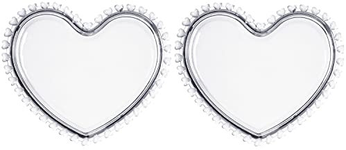 Sizikato Lot de 2 assiettes à dessert en verre transparent avec bordure en forme de cœur, plateau à fruits, 17,8 cm