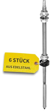 Avoltik Stockschrauben Edelstahl M10 x 300 mm ohne Adapterblech I 6 Stück I wetterfeste M10 Stockschrauben mit Dichtung & Sperrzahnmutter
