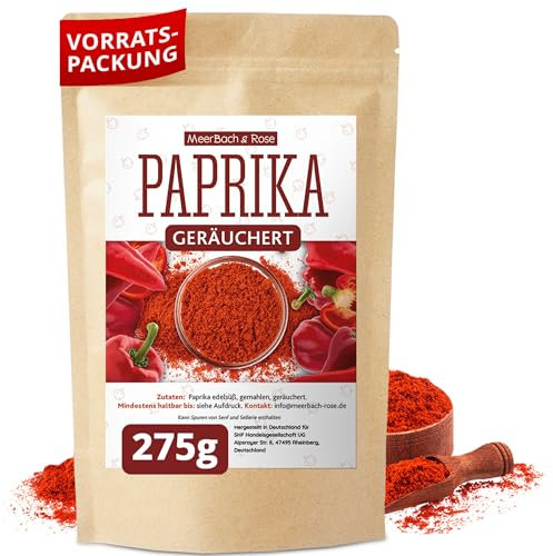 Paprika geräuchert 275g, geräuchertes Paprikapulver süß, Smoked Paprika, Rauchparika würzig und intensiv, in Deutschland abgefüllt