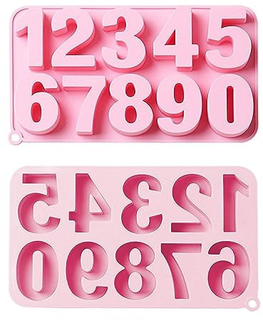 Faderr Silicone Mould, 0-9 Number Silicone Mould, 3D Large Number Candy Chocolate Molds for DIY Baking Cake, Decoration, Festival, Handmade Wax Resin Moulds(pink)
