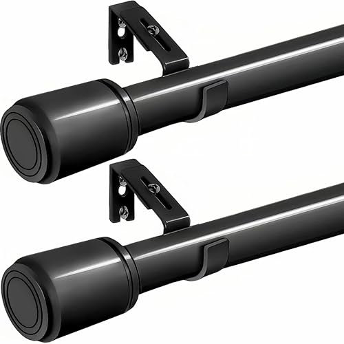 2 stücke Vorhangstange Schwarz matt Gardinenstange Ausziehbare Gardienenstangenset mit Halterung Teleskopstange Verstellbare für Vorhänge im Esszimmer, Gästezimmer oder Büro (220-400CM Ø25mm 2 stücke)