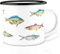Ligarti Emaille Tasse (leicht & robust) | Camping Becher handveredelt in Deutschland | Trinkbecher für Kinder, Kaffeetasse, Emaillebecher | Bunte Fische