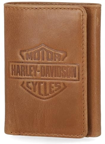Harley Davidson Portafoglio da uomo in pelle con blocco RFID a tre ante, cognac (indo), standard, in vera pelle con blocco RFID, portafoglio a tre ante
