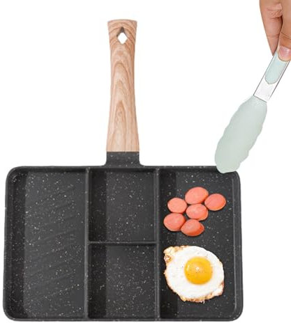 Divided Grill Frying Pan,Section Versatile Breakfast Grilling Pan | Square Meal Skillet for Eggs, Bacon, Pancakes and More